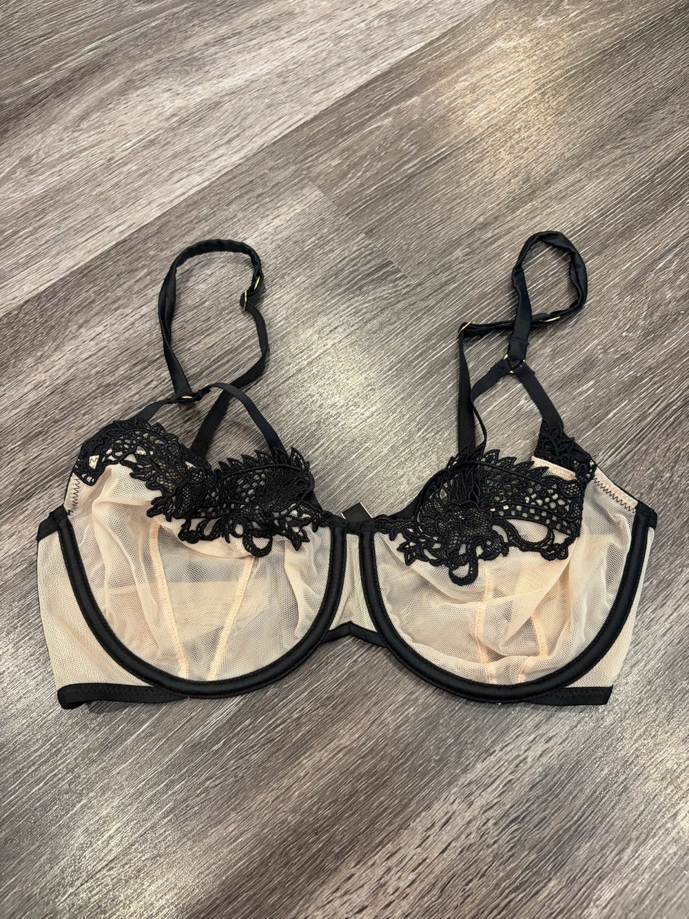 RARE Sheer Embroidered Lace Underwire Bra - Black & Nude